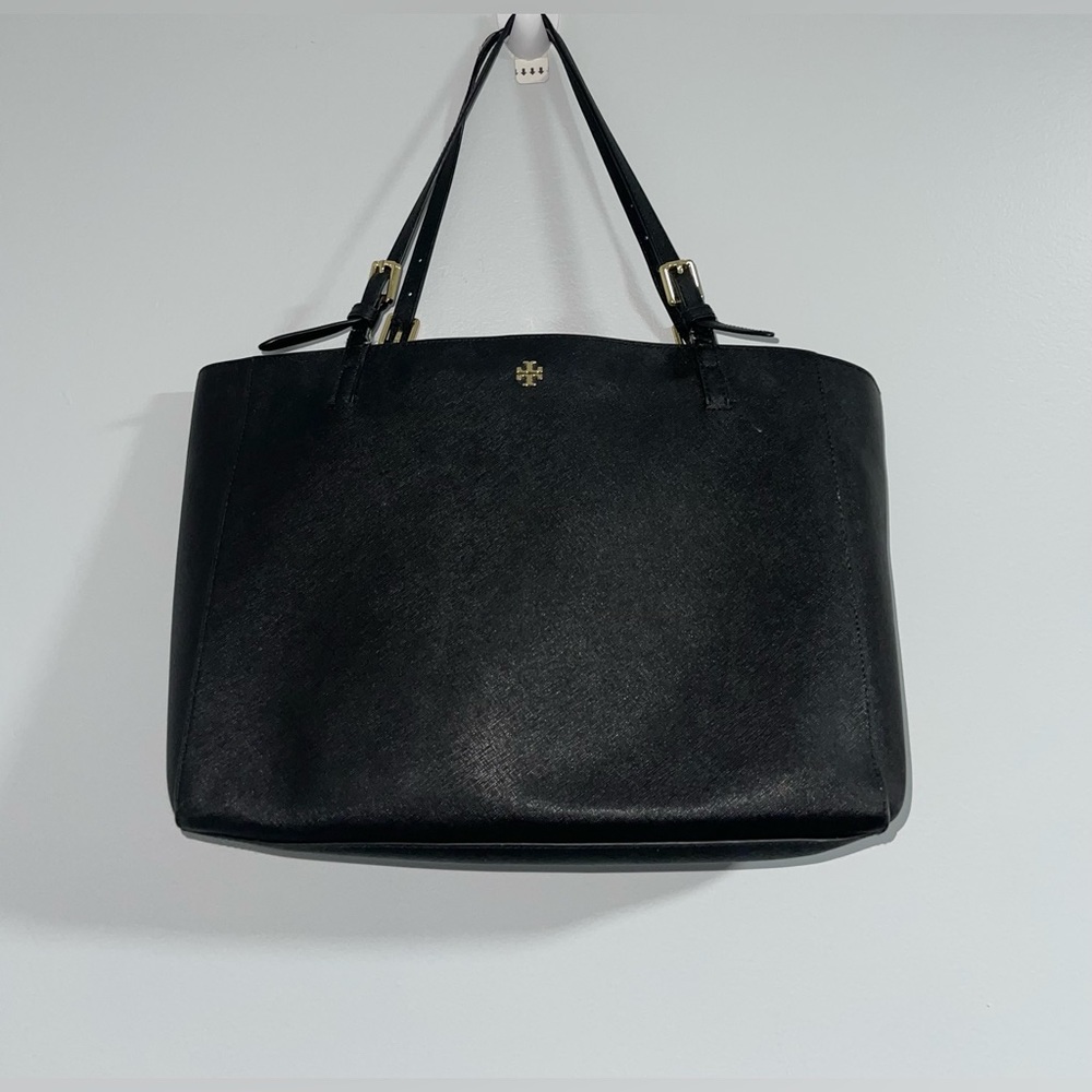 Tory Burch York Large Tote Shoulder Bag Black Leather